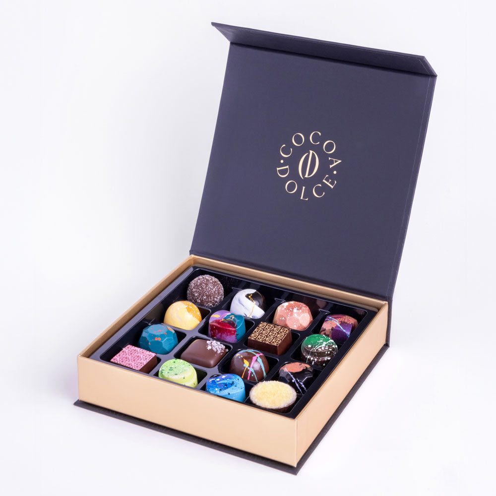 16-piece gourmet chocolate box with assorted chocolates