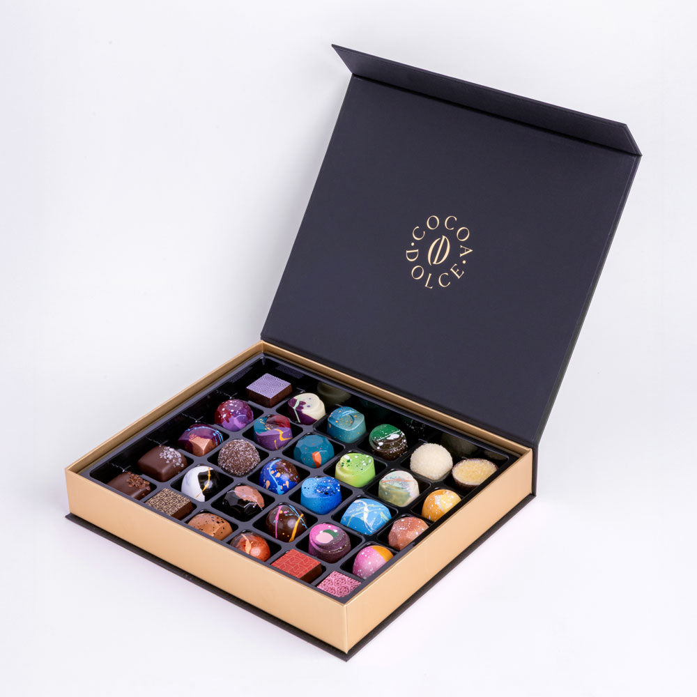 30-piece artisan chocolate box with assorted chocolates