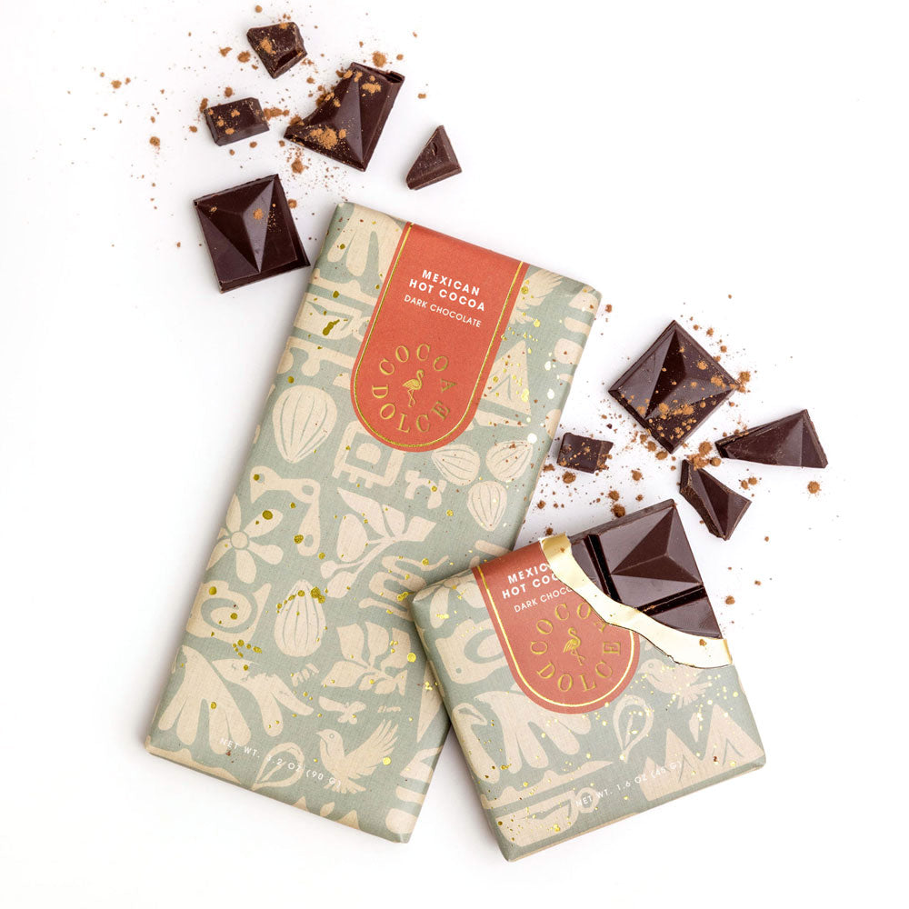 54% Dark Chocolate Mexican Hot Chocolate Bar by Cocoa Dolce with cinnamon spice