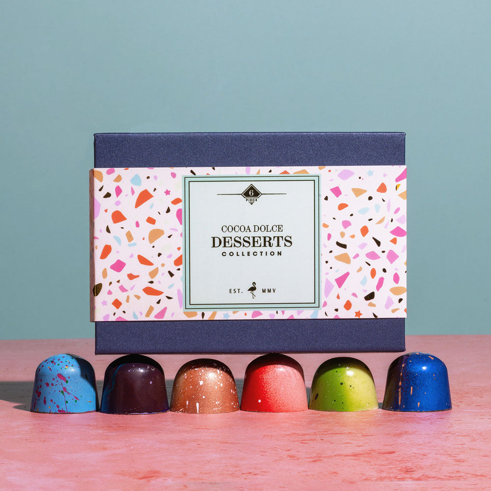 6 piece dessert chocolate box with handcrafted artisan chocolates
