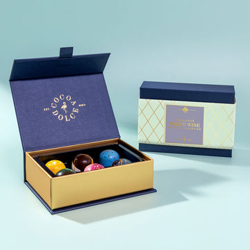 Chocolate pairing collection for white wine with light fruit-forward chocolates