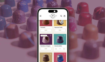 Mobile Build Your Own Chocolate Box experience showing customizable chocolate selection