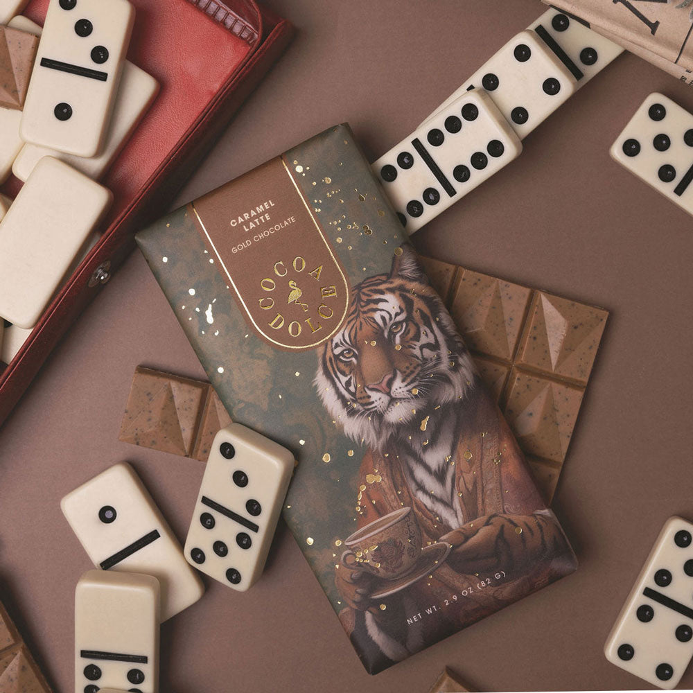 Caramel Latte Gold Chocolate Bar by Cocoa Dolce with caramel and espresso flavor