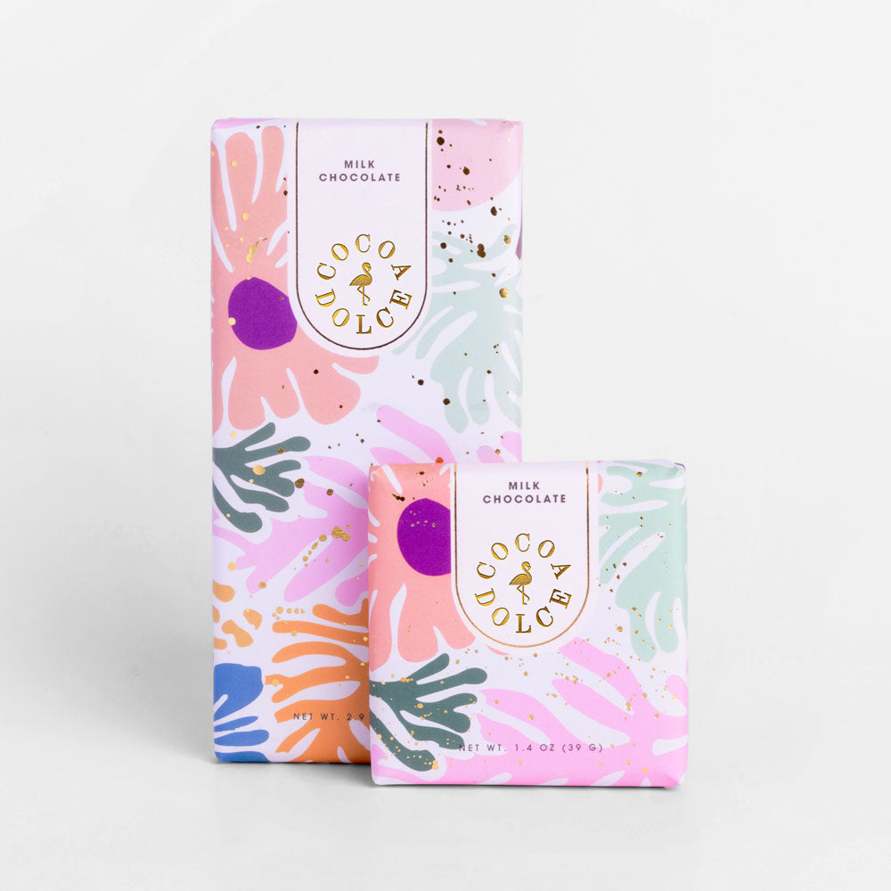 Cocoa Dolce classic milk chocolate bar in premium packaging