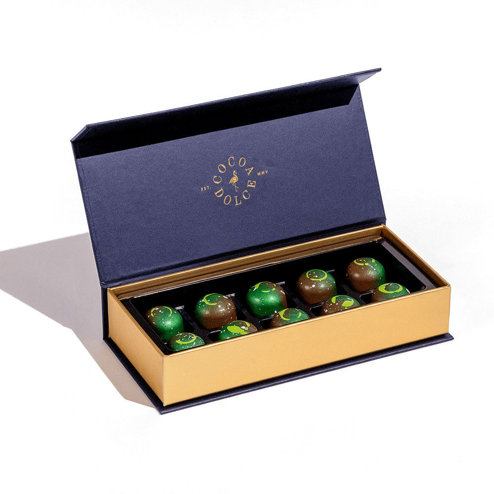 Luxury Dubai chocolate bites in a 10-piece gift box by Cocoa Dolce