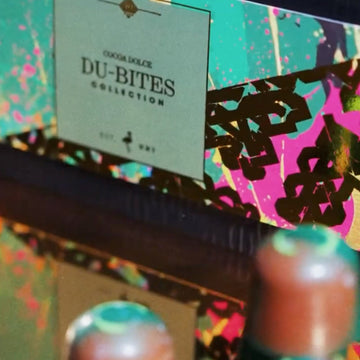 Close-up of Cocoa Dolce Dubai chocolate bites in a 10-piece gift box