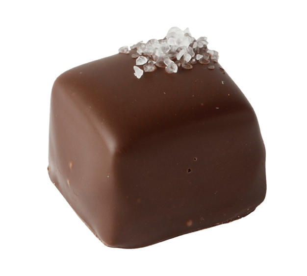 French grey sea salt caramel gourmet chocolate with vanilla bean caramel in dark chocolate