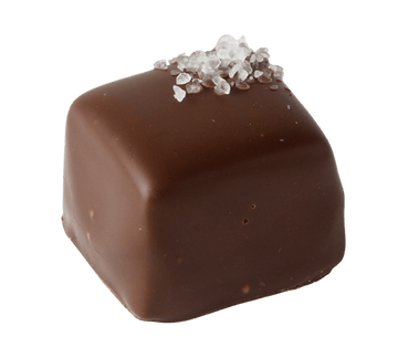 French grey sea salt caramel gourmet chocolate with vanilla bean caramel in dark chocolate