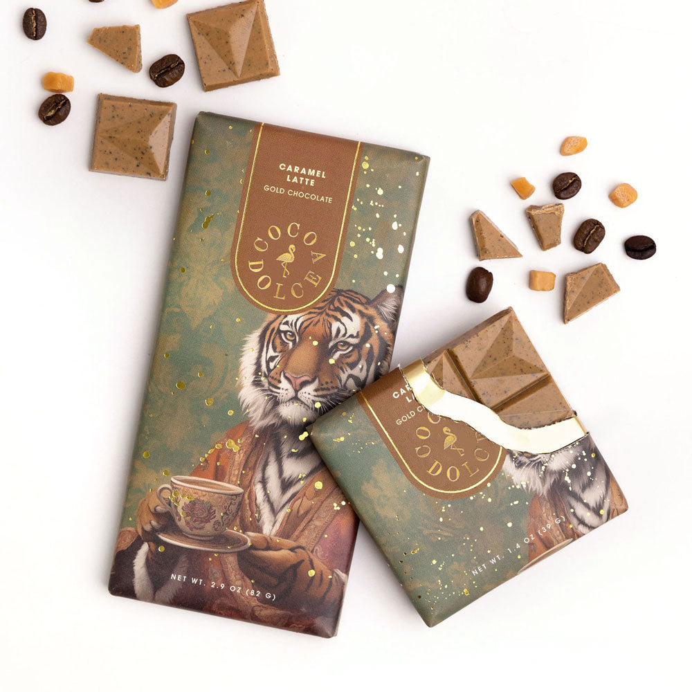 Caramel Latte Gold Chocolate Bar by Cocoa Dolce with caramel and espresso flavor