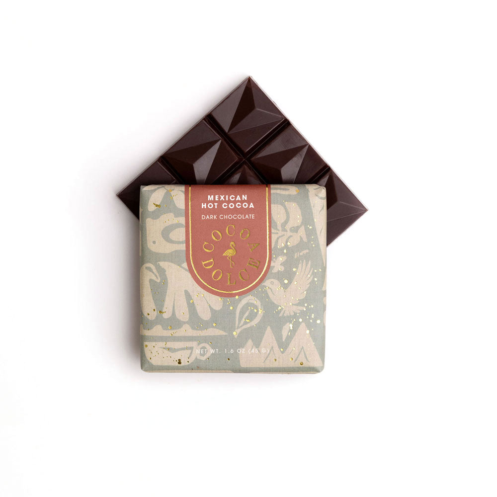 Cocoa Dolce 54% dark chocolate Mexican hot chocolate bar in elegant packaging