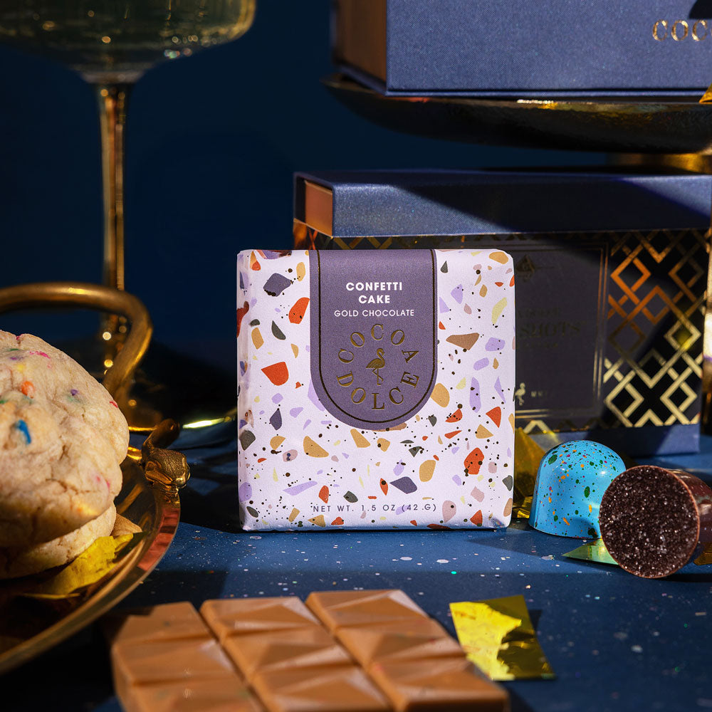 Gold Chocolate Bar with Confetti Cake