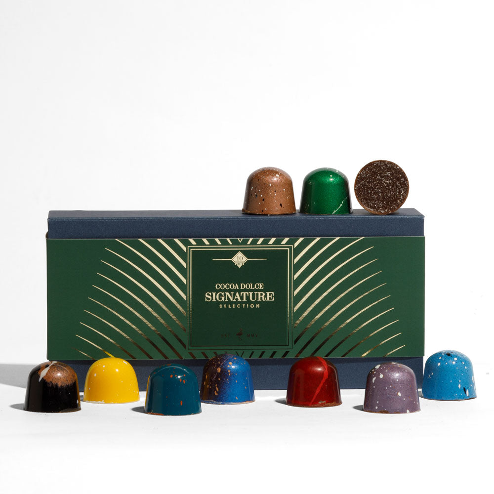 Cocoa Dolce 10-Piece Signature Selection chocolate gift box with classic branded label