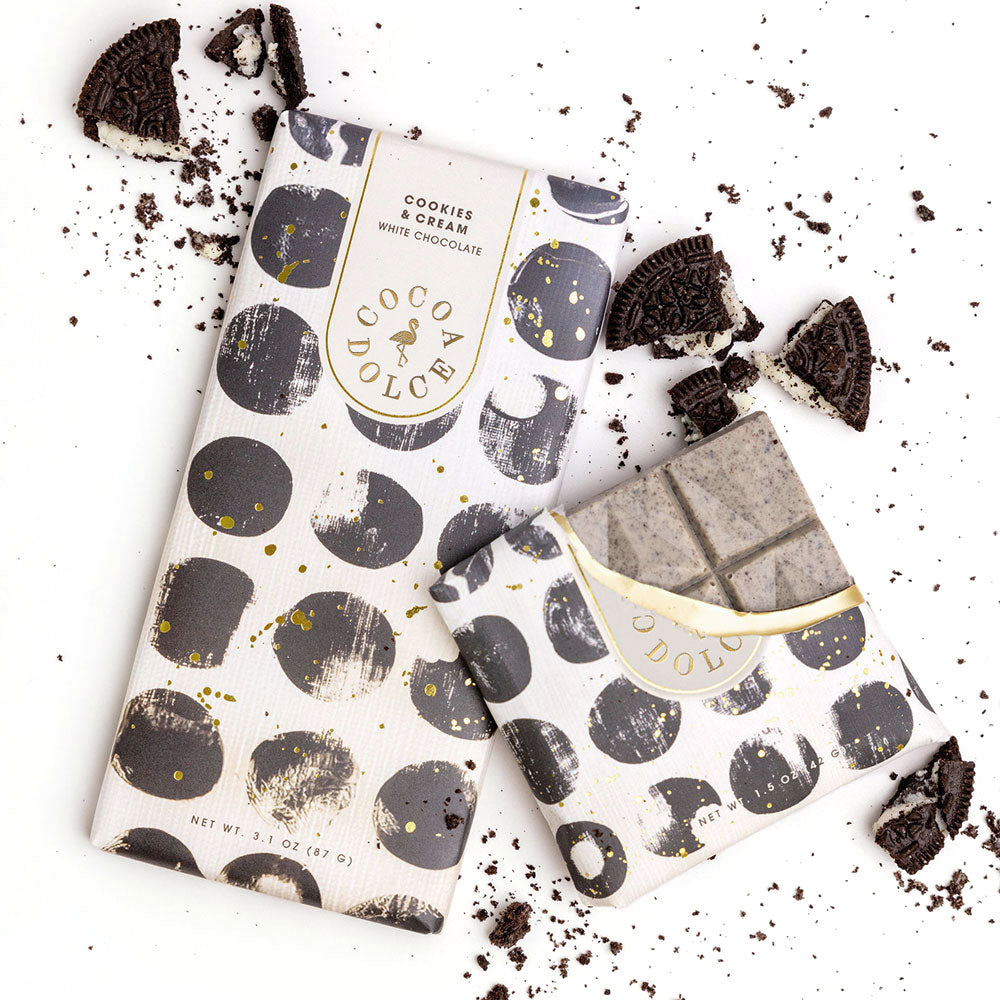 Cookies and cream gourmet white full and mini chocolate bars